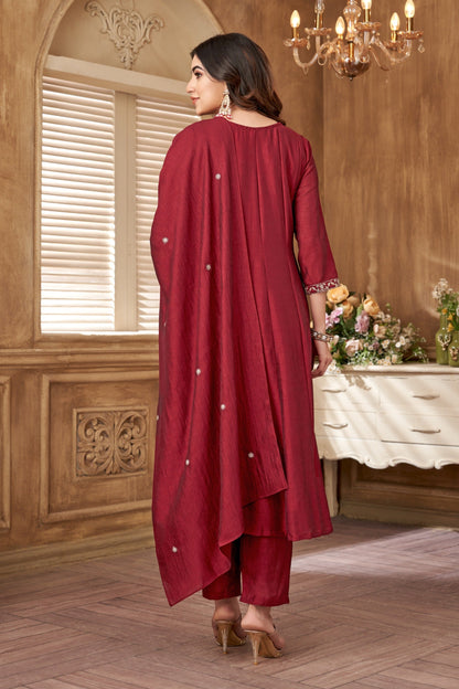 Anaita Maroon Anarkali Readymade Suit with Embroidery Work