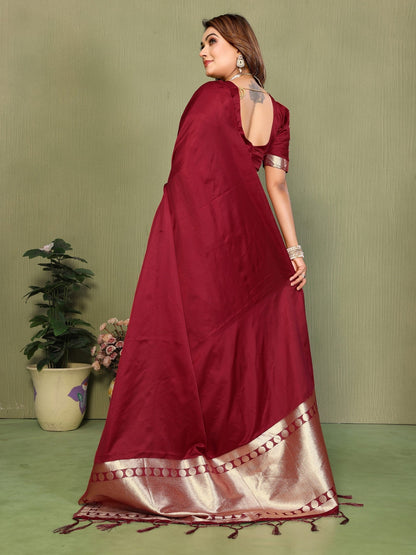 Anaita Maroon Zari Weaving Work Satin Silk Saree With Blouse