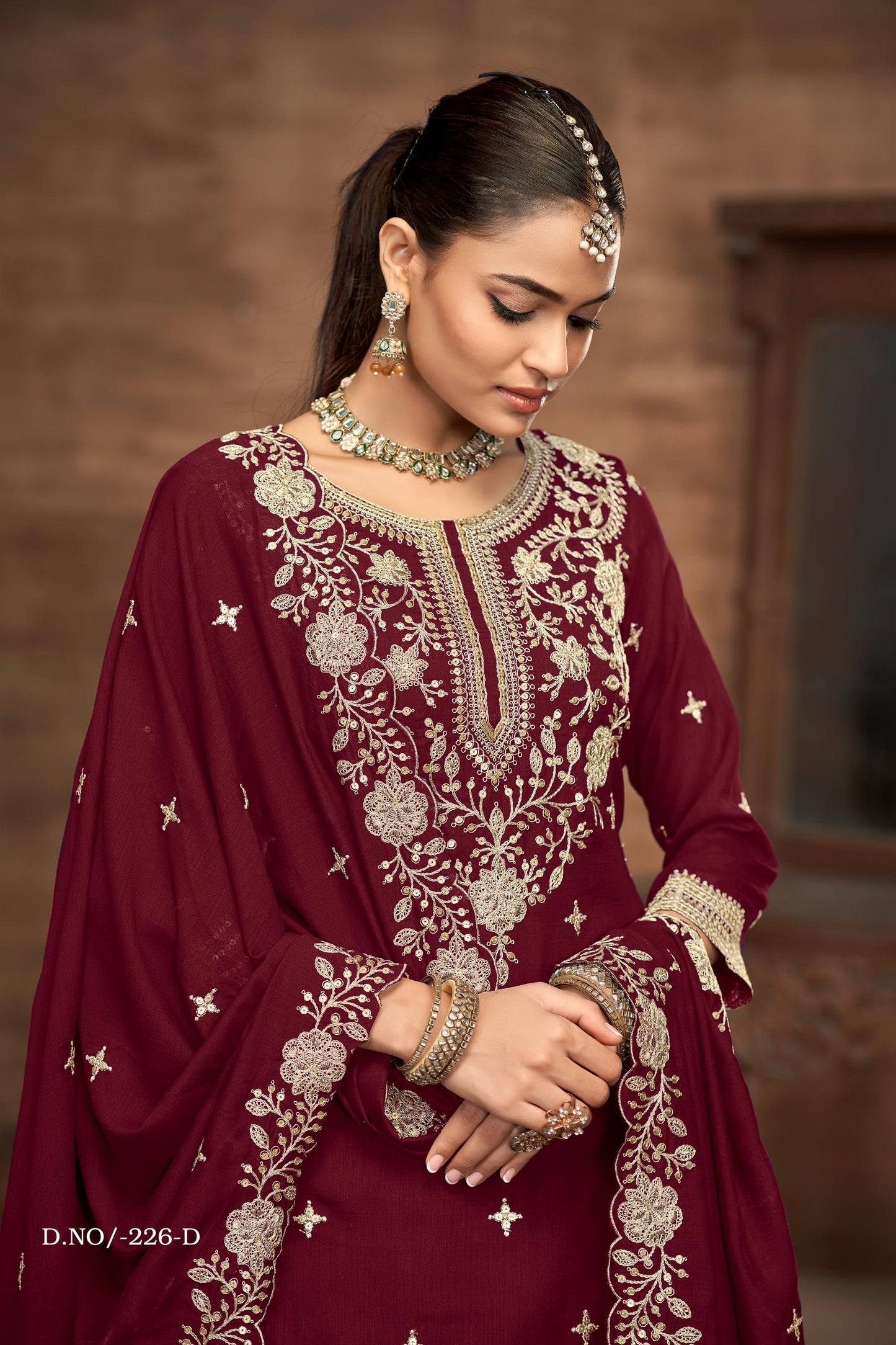 Anaita Violet Premium Embroidered Vichitra Silk Lehenga Style Suit
