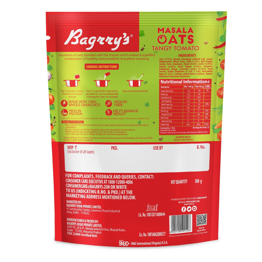 Bagrry's  Masala Oats - Tangy Tomato - 500 gms