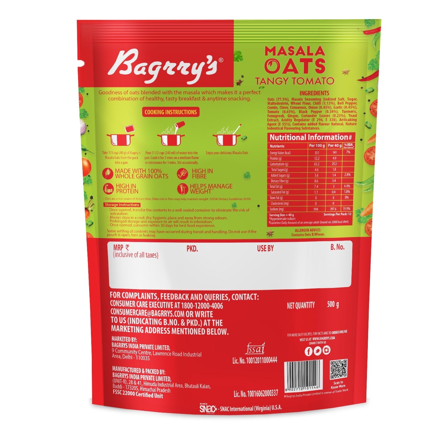 Bagrry's  Masala Oats - Tangy Tomato - 500 gms