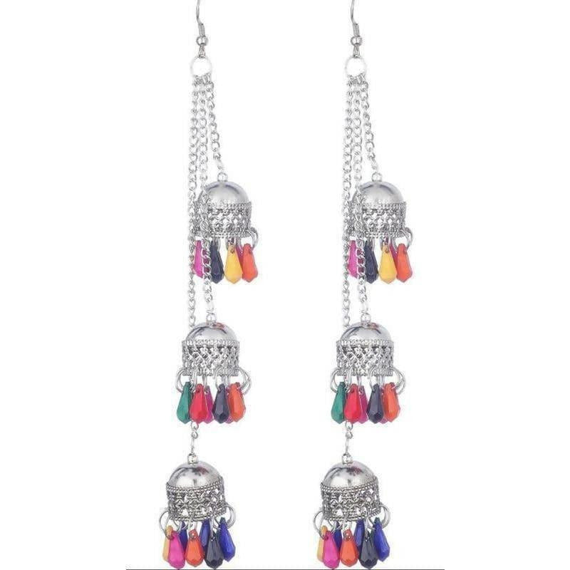 MS Fashion India Multicolor Pearls Kashmiri Triple Hanging Small Jhumkas
