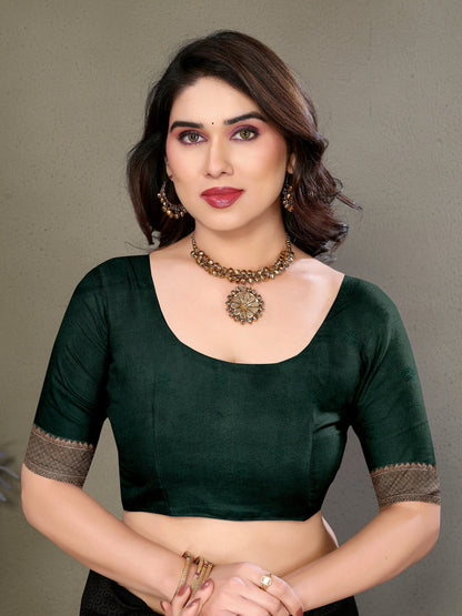 Vedant Vastram Litchi Silk Banarasi Silk Saree - Bottle Green