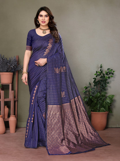 Vedant Vastram Litchi Silk Banarasi Silk Saree - Navy