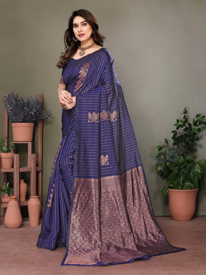 Vedant Vastram Litchi Silk Banarasi Silk Saree - Navy