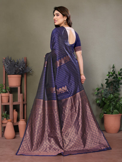 Vedant Vastram Litchi Silk Banarasi Silk Saree - Navy