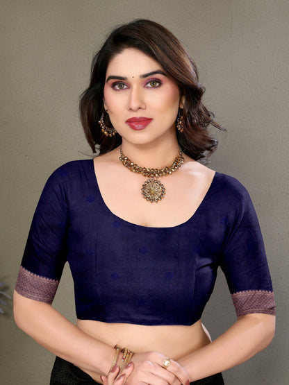 Vedant Vastram Litchi Silk Banarasi Silk Saree - Navy