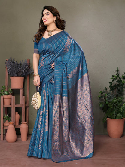 Vedant Vastram Litchi Silk Banarasi Silk Saree - Rama