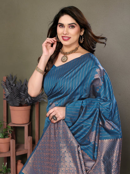 Vedant Vastram Litchi Silk Banarasi Silk Saree - Rama