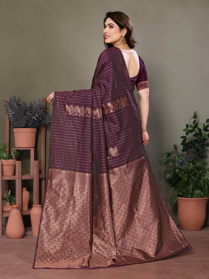 Vedant Vastram Litchi Silk Banarasi Silk Saree - Wine