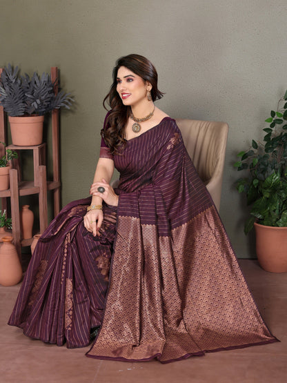 Vedant Vastram Litchi Silk Banarasi Silk Saree - Wine