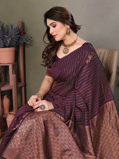 Vedant Vastram Litchi Silk Banarasi Silk Saree - Wine
