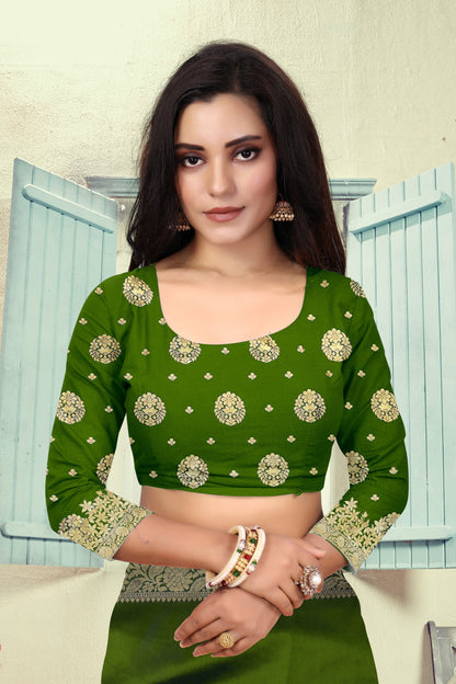 Vedant Vastram Litchi Silk Designer Banarasi Saree - Mehndi