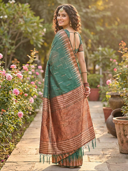 Anaita Mehendi Linen Woven Work Saree With Blouse