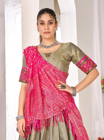 Anaita Mehndi Weaving Work Silk Lehenga Choli