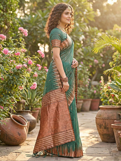 Anaita Mehendi Linen Woven Work Saree With Blouse
