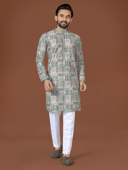 Anaita Mehendi Lucknowi Silk Straight Kurta