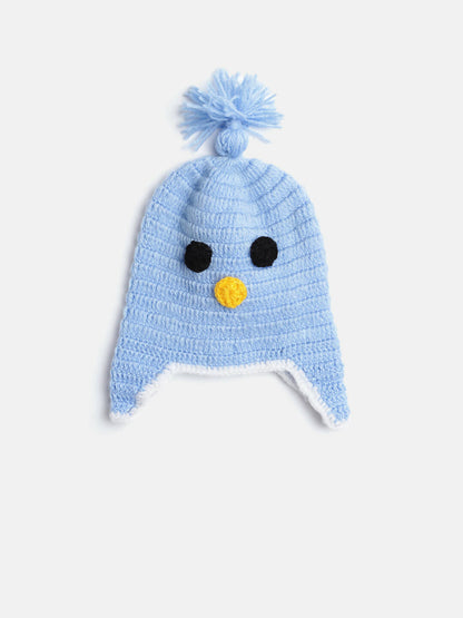 Chutput Kids Woollen Hand Knitted Bird Face Detailed Cap - Blue