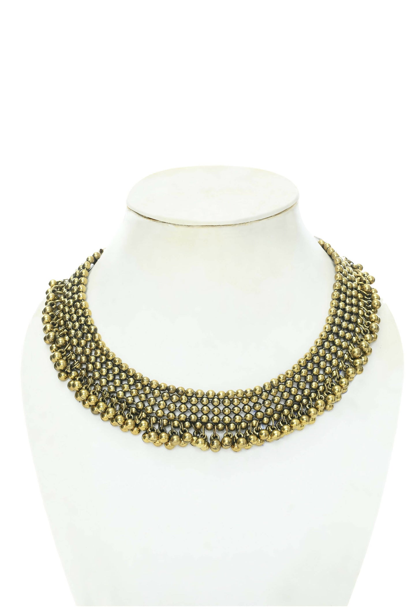 Mominos Fashion Johar Kamal Oxidised Gold-Polished Brass Finish Ghungroo Design Choker Set