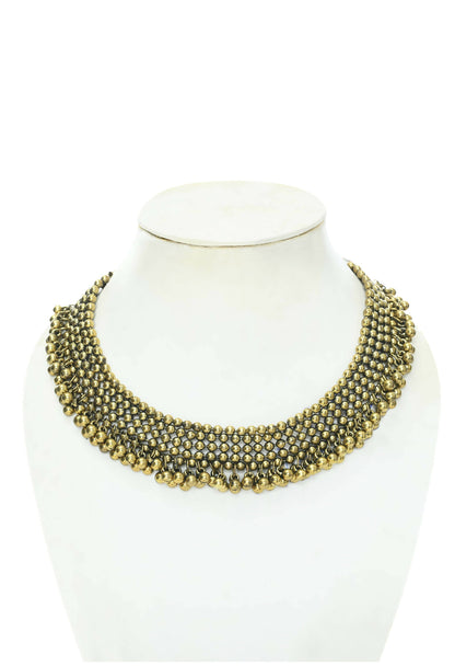 Mominos Fashion Johar Kamal Oxidised Gold-Polished Brass Finish Ghungroo Design Choker Set