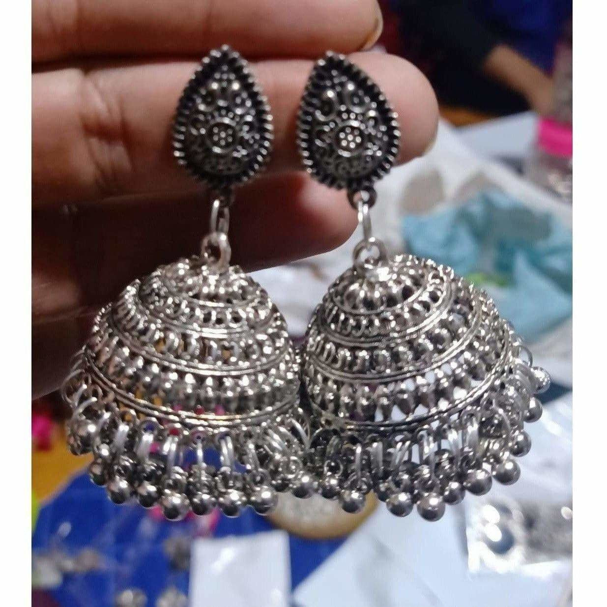 MS Fashion India Silver Jhumka Earrings For Women