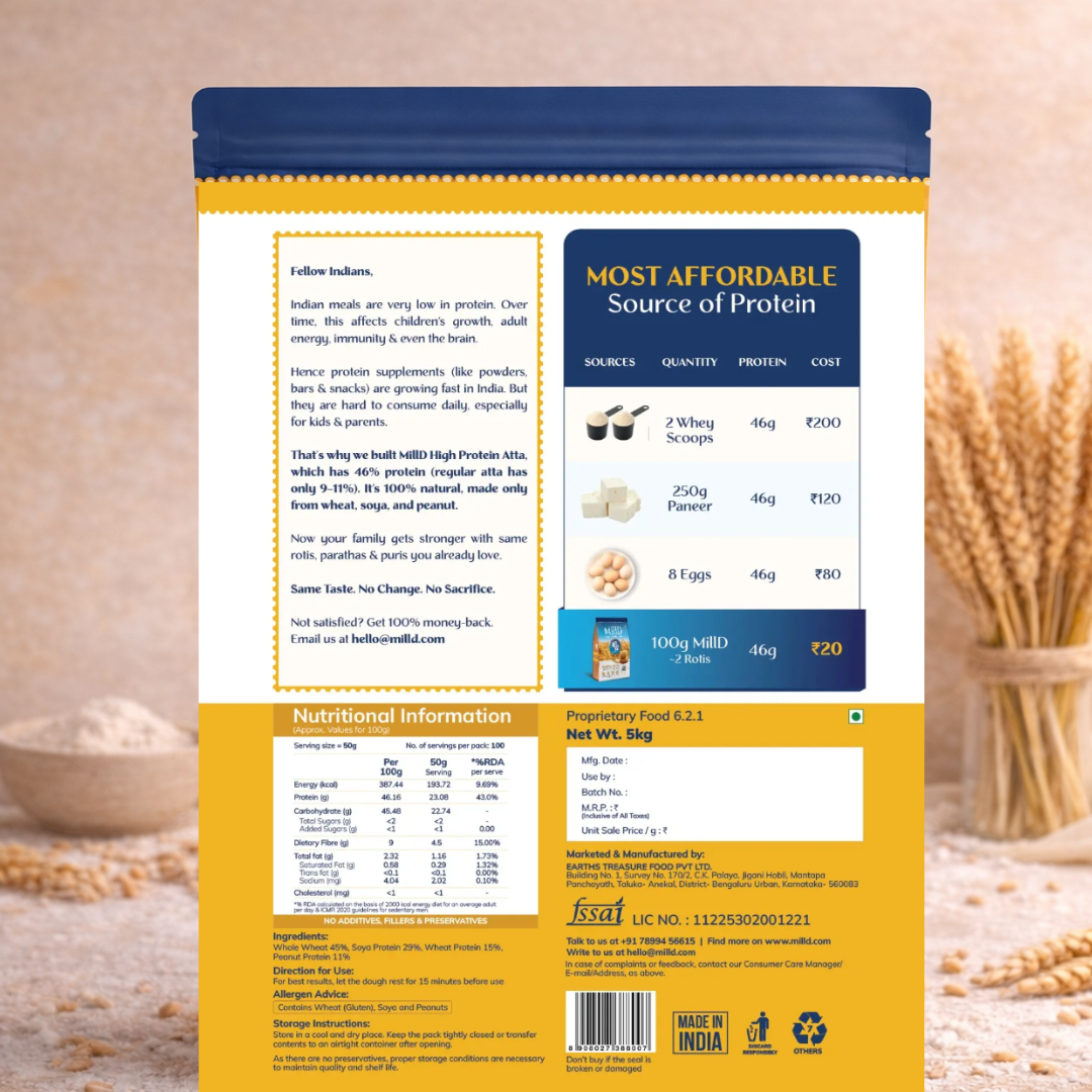Mill'D High Protein Wheat Flour | 46 G Protein - 2 kg