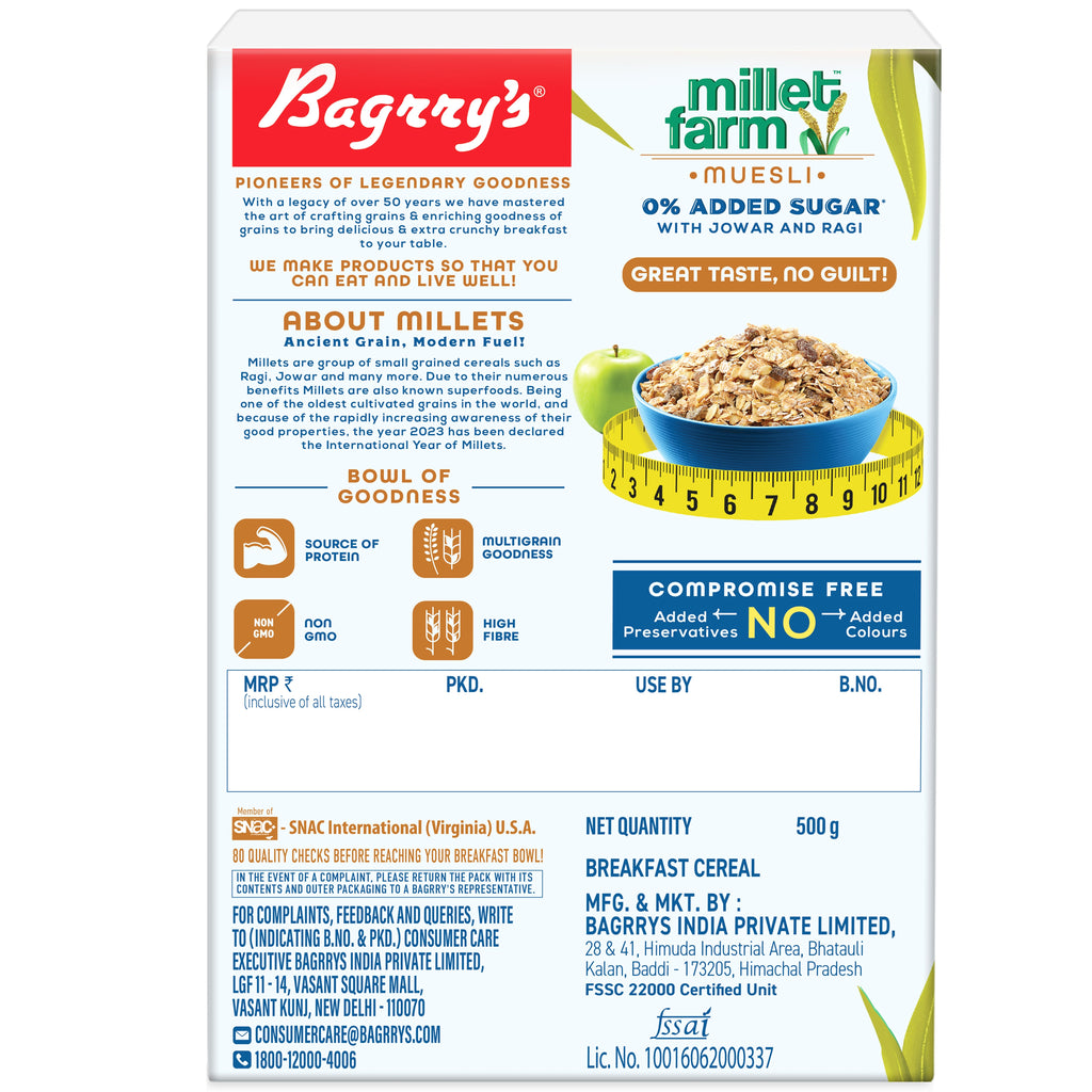 Bagrry's  Millet Farm – 0% Added Sugar - 500 gms