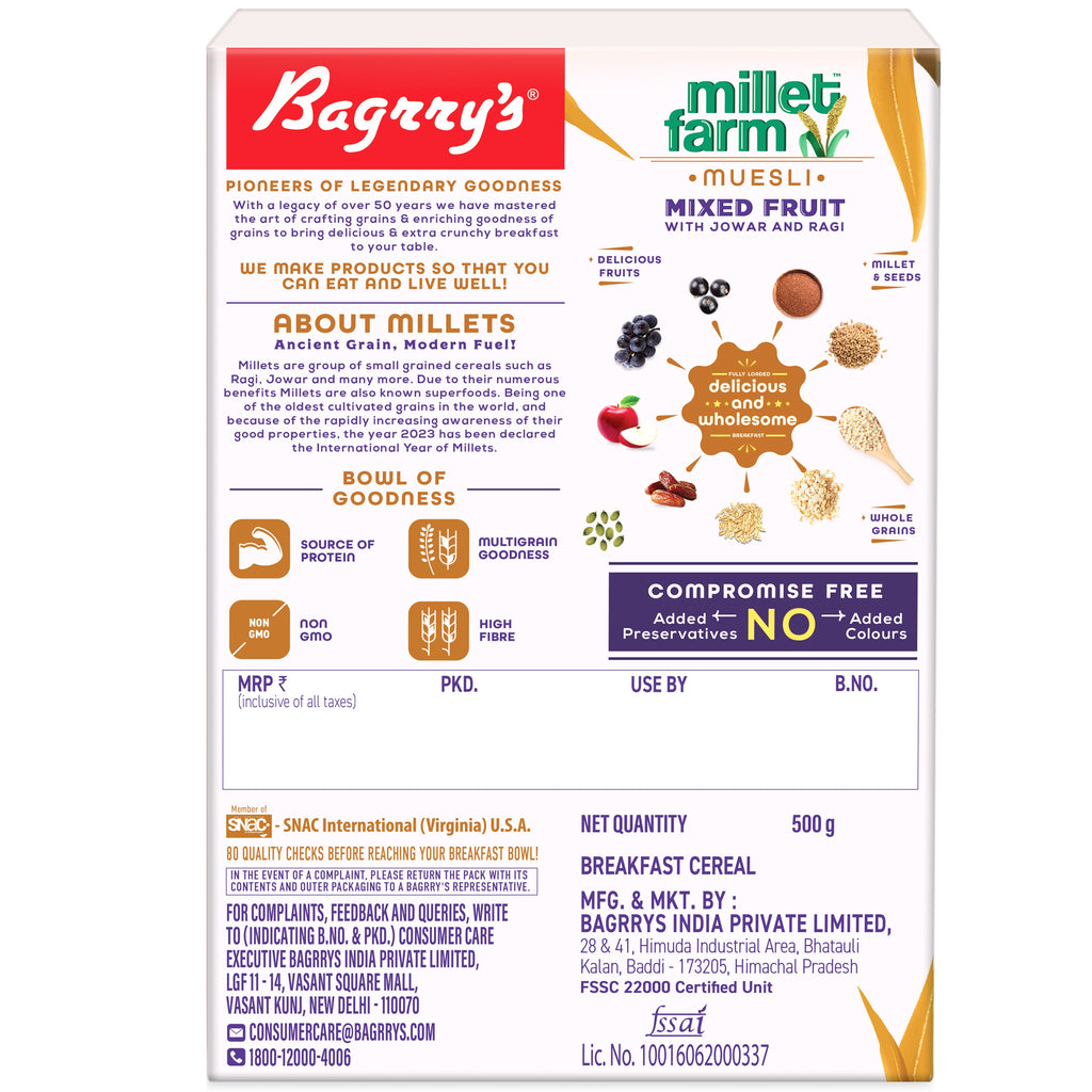 Bagrry's  Millet Farm – Mixed Fruit - 500 gms