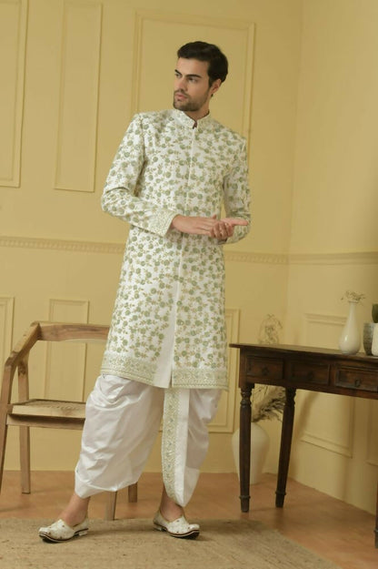 Off White Embroidered Sherwani by Hilo Design