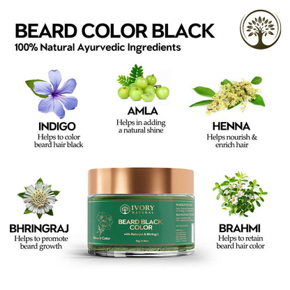 Ivory Natural Beard Black Color Organic - Instant Natural Plant Based Beard Color Powder