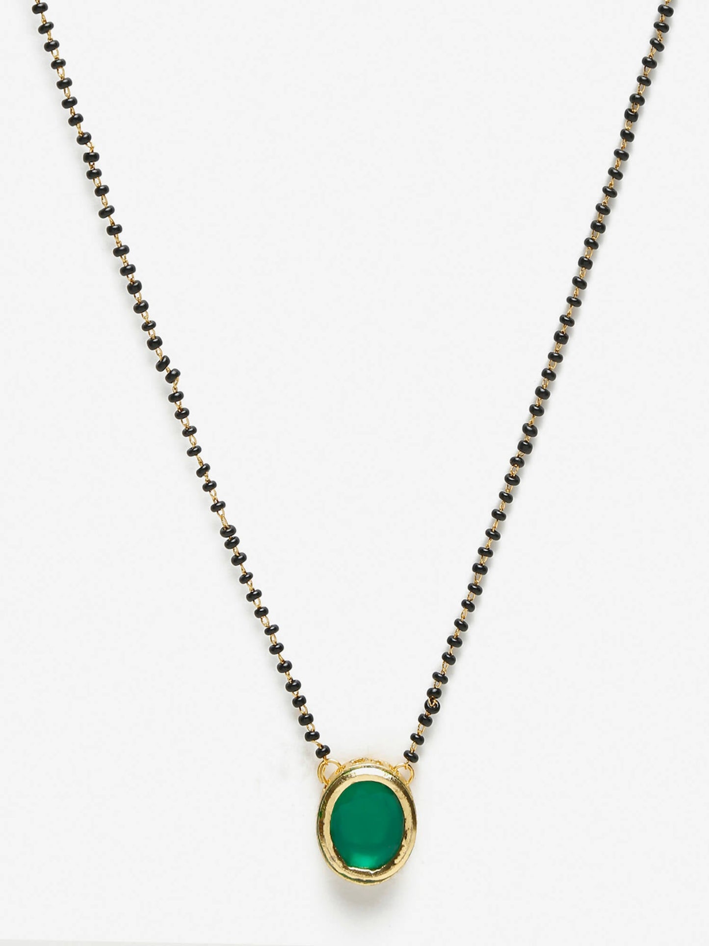 Gold-Polished Black Beaded Green Kundan Studded Handcrafted Mangalsutra - Ruby Raang