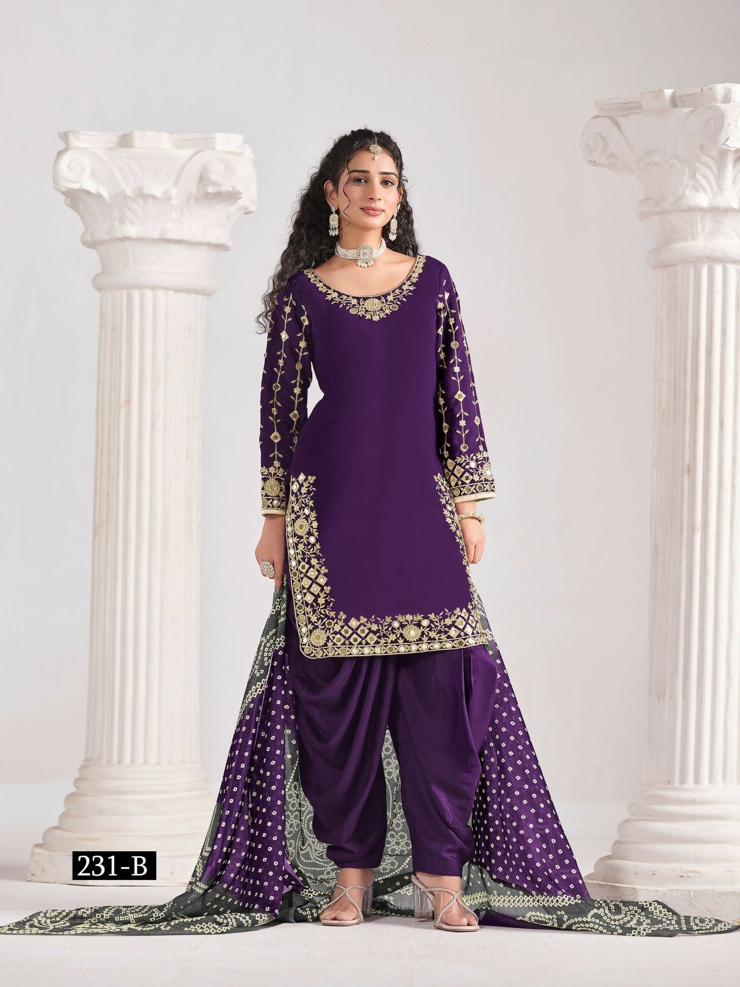 Anaita Purple Roman Silk Stitched Suit with Embroidery & Real Mirror Work