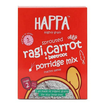 Happa Organic Baby Food Sprouted Ragi, Carrot and Beetroot Porridge Mix-Stage 2