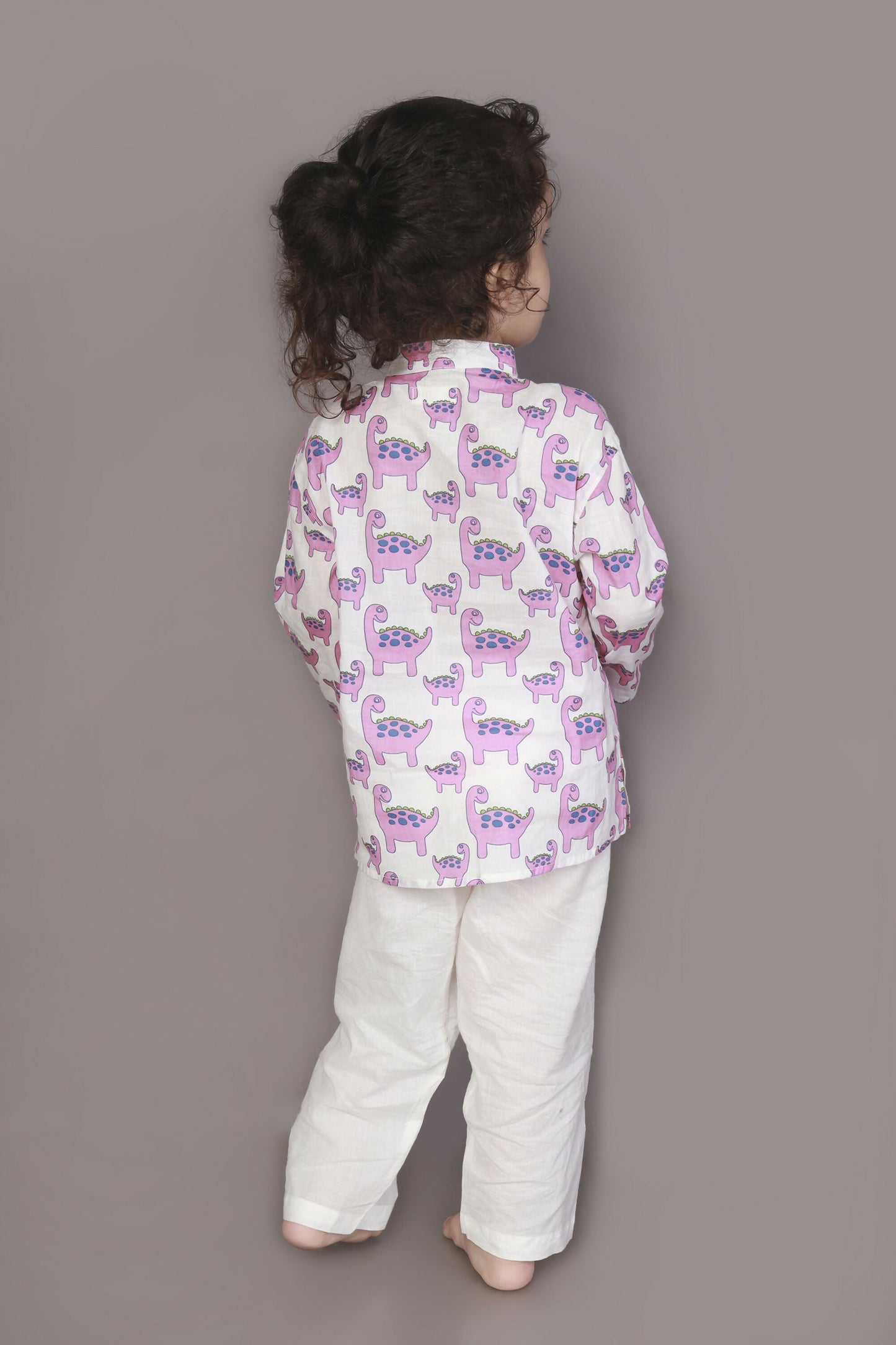 Breathables Kids Boys & Girls Cotton Night Suit – Purple Dinosaur Print Kurta & Pyjama Co-Ord Set