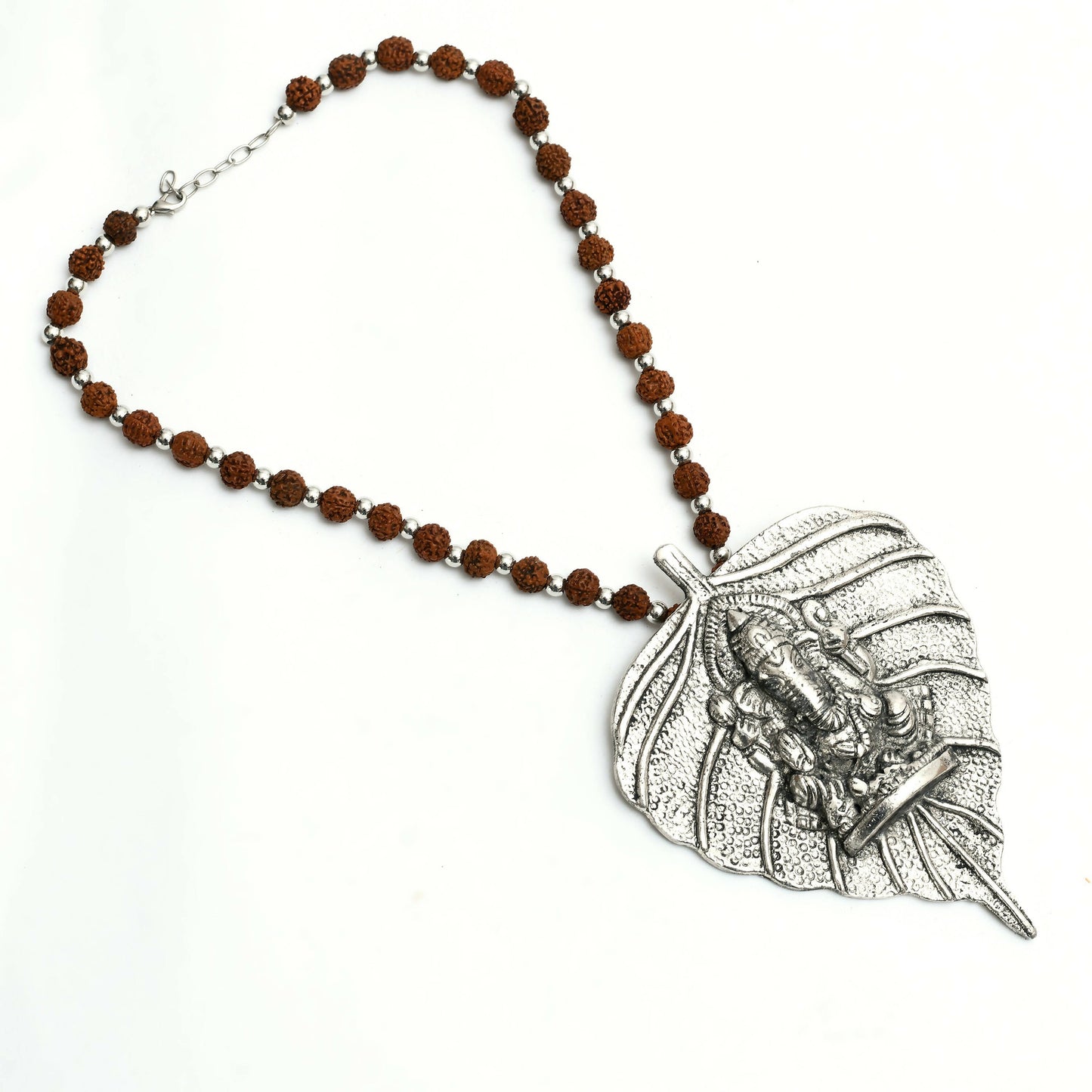 Mominos Fashion Johar Kamal Oxidised Silver-Plated Brass Finish Ganesha Long Necklace For Women