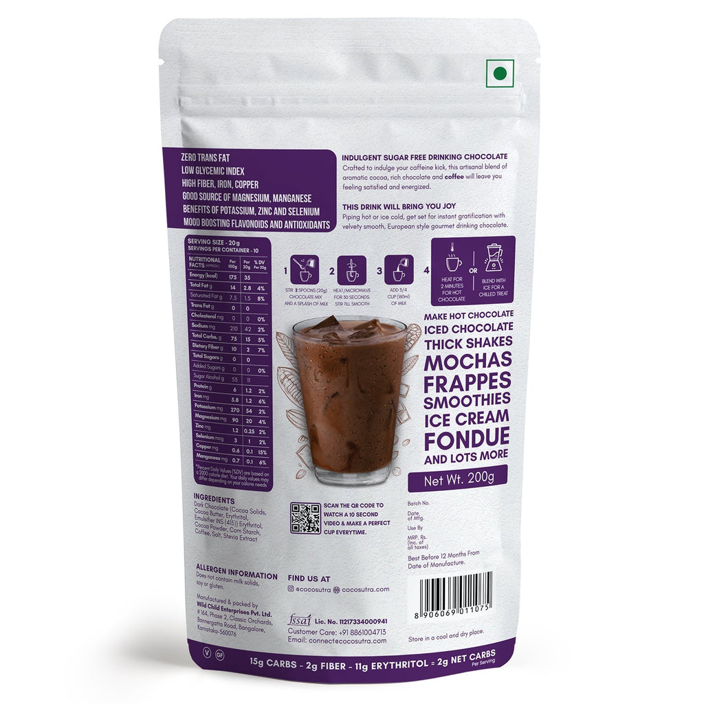 Cocosutra Sugar Free Drinking Chocolate Mix - Mocha - 200 gms