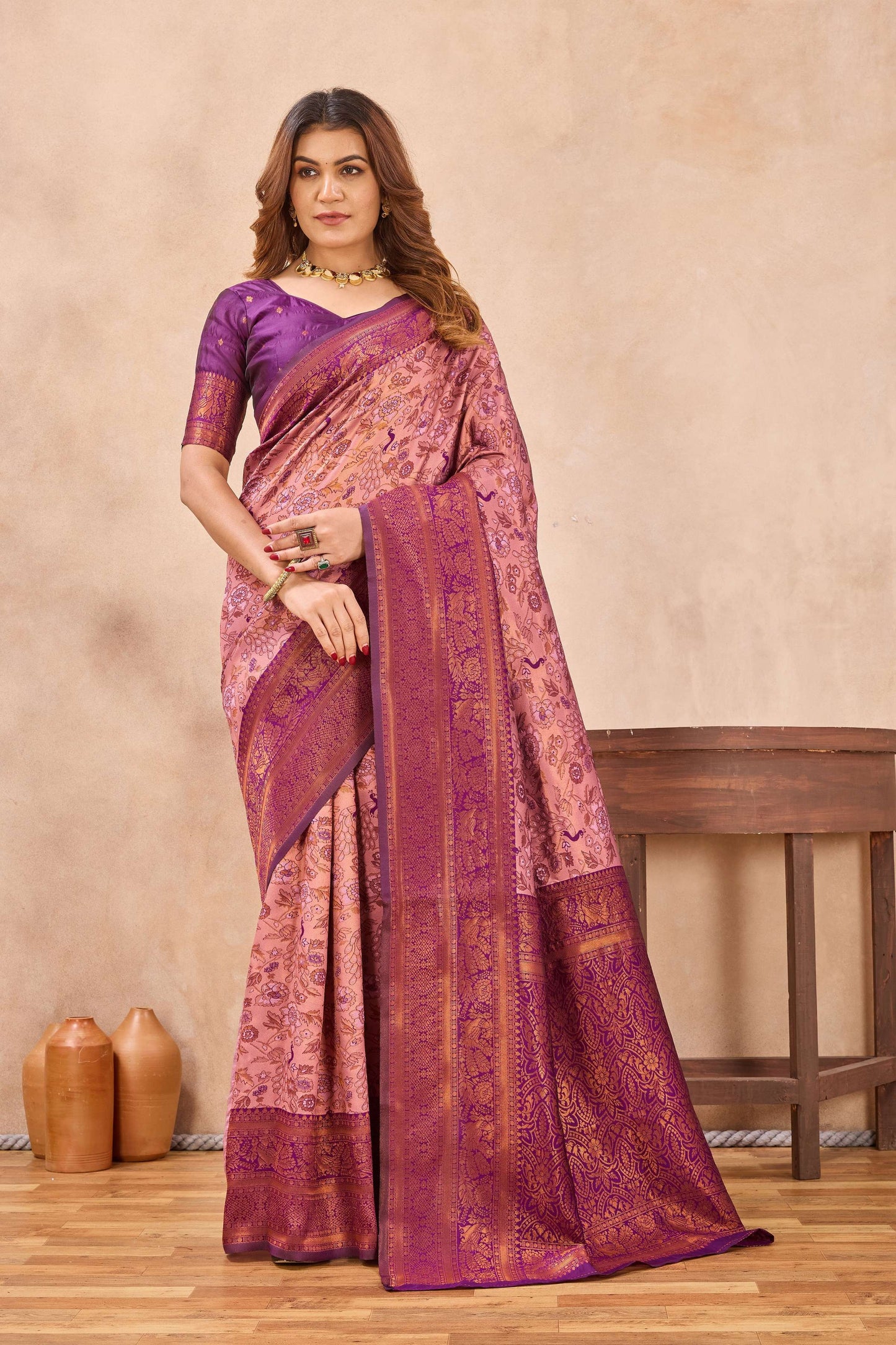 Divine International Trading Co Light Pink Soft Silk Blend Banarasi Jacuard Work Designer Party Wear Saree With Unstitched Blouse Piece