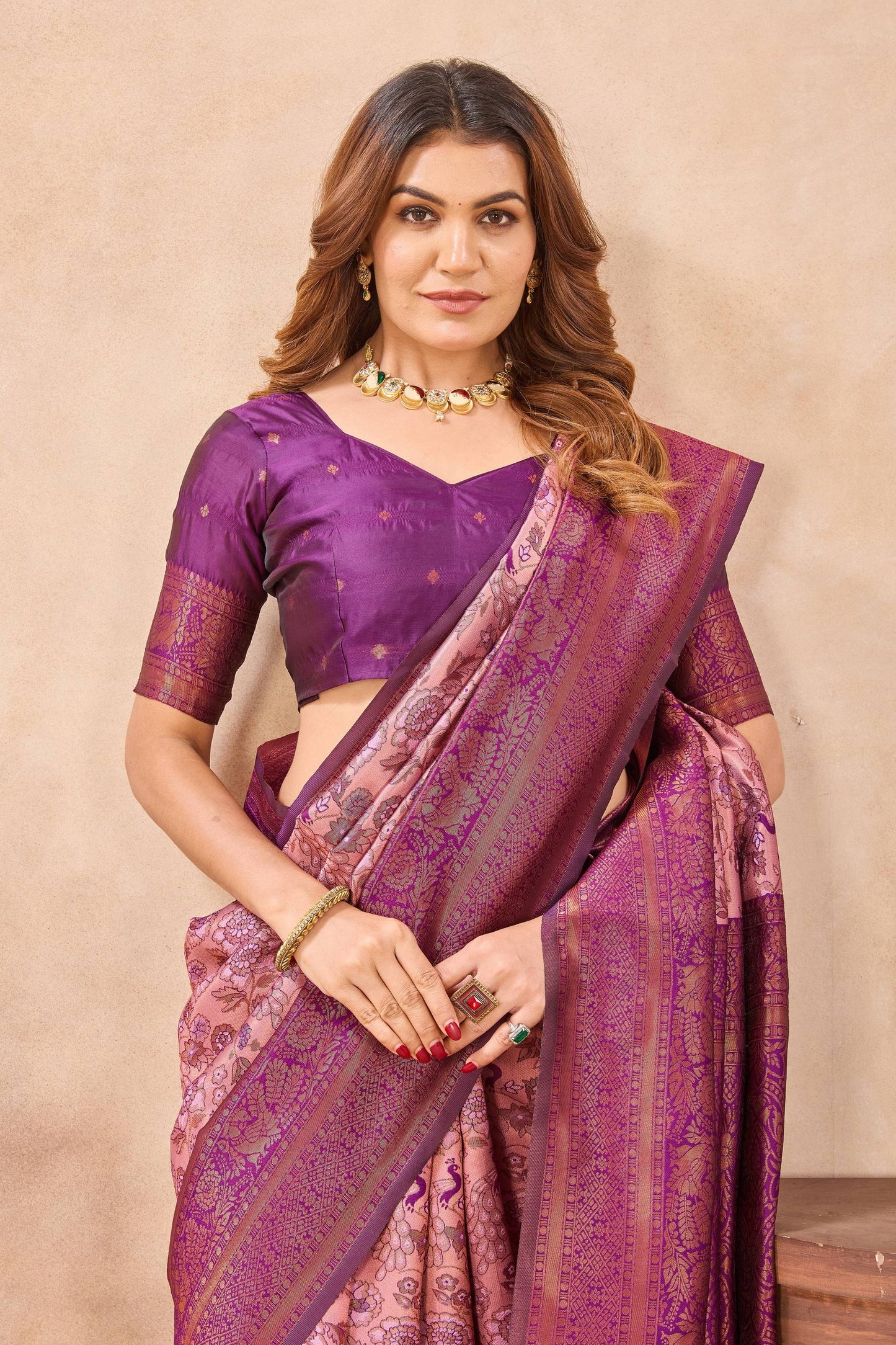 Divine International Trading Co Light Pink Soft Silk Blend Banarasi Jacuard Work Designer Party Wear Saree With Unstitched Blouse Piece