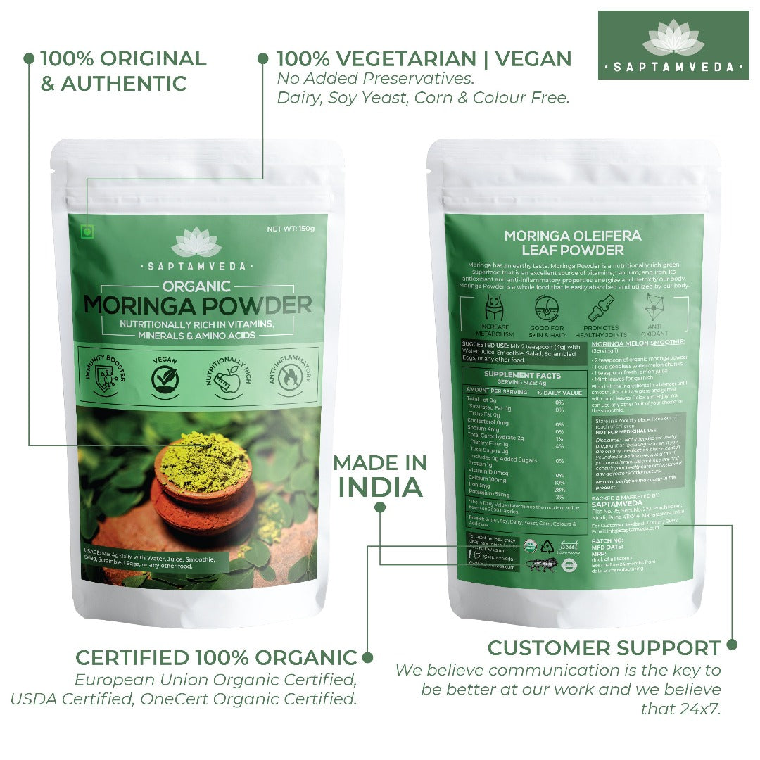 Saptamveda Buy Pure Organic Moringa Powder - 150 gms