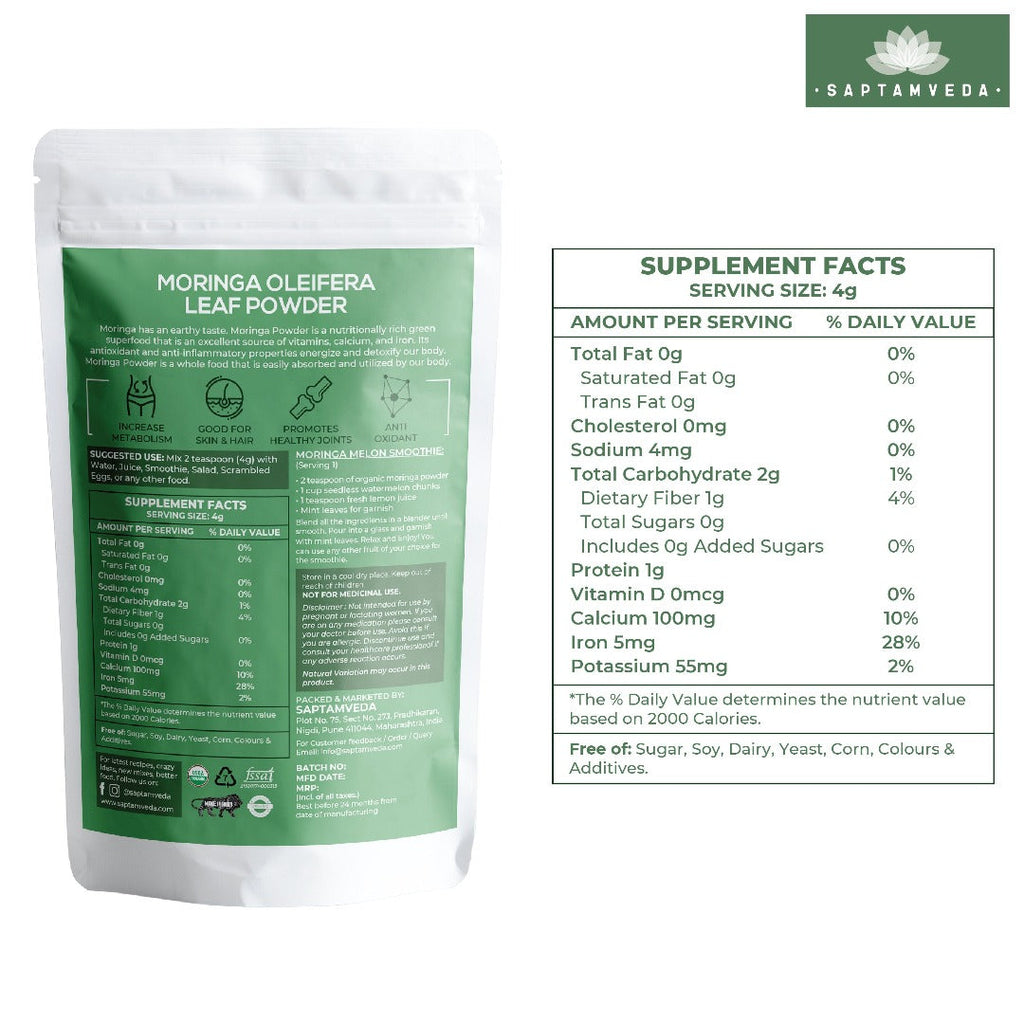 Saptamveda Buy Pure Organic Moringa Powder - 150 gms