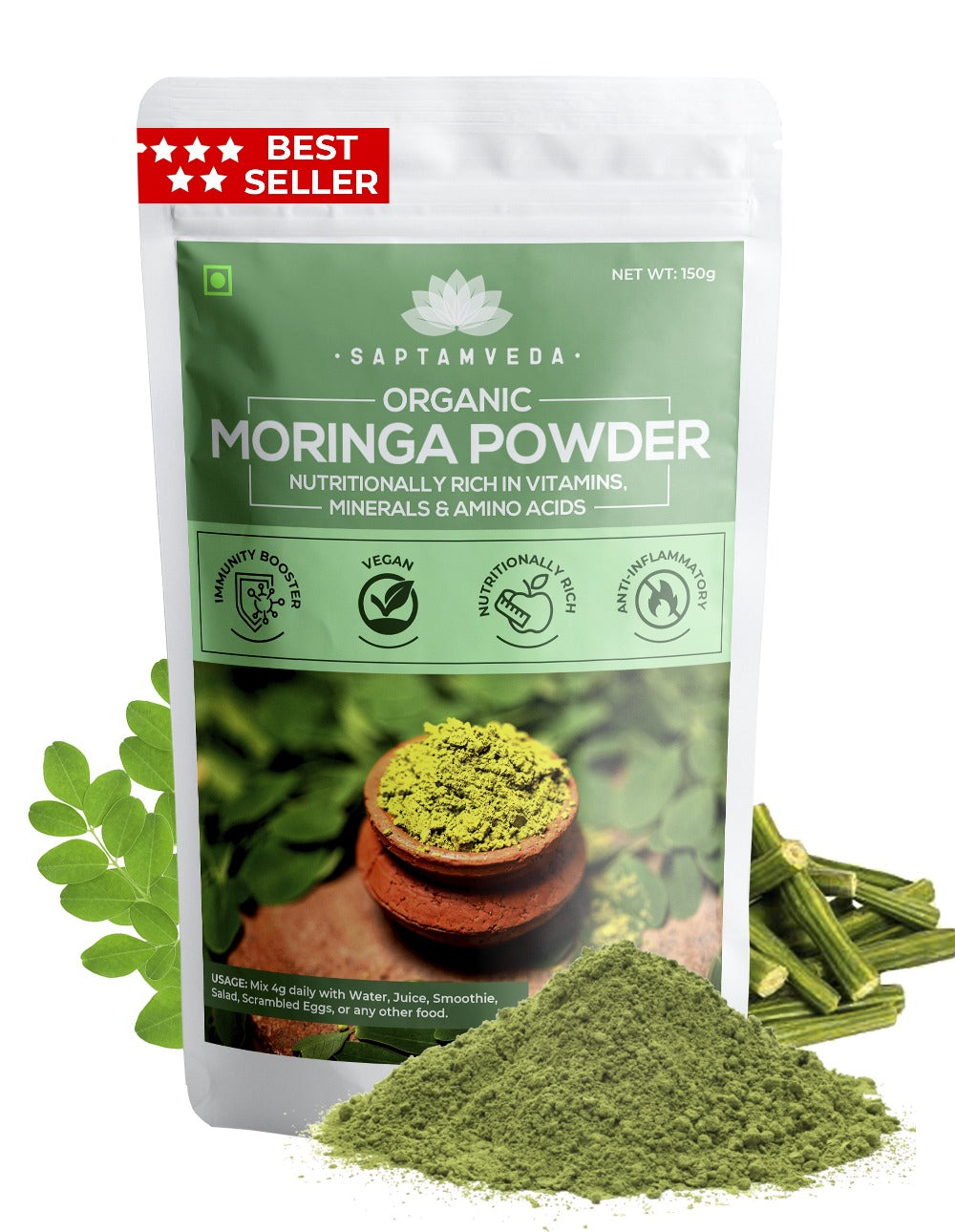 Saptamveda Pure Organic Moringa Powder - 150 gms