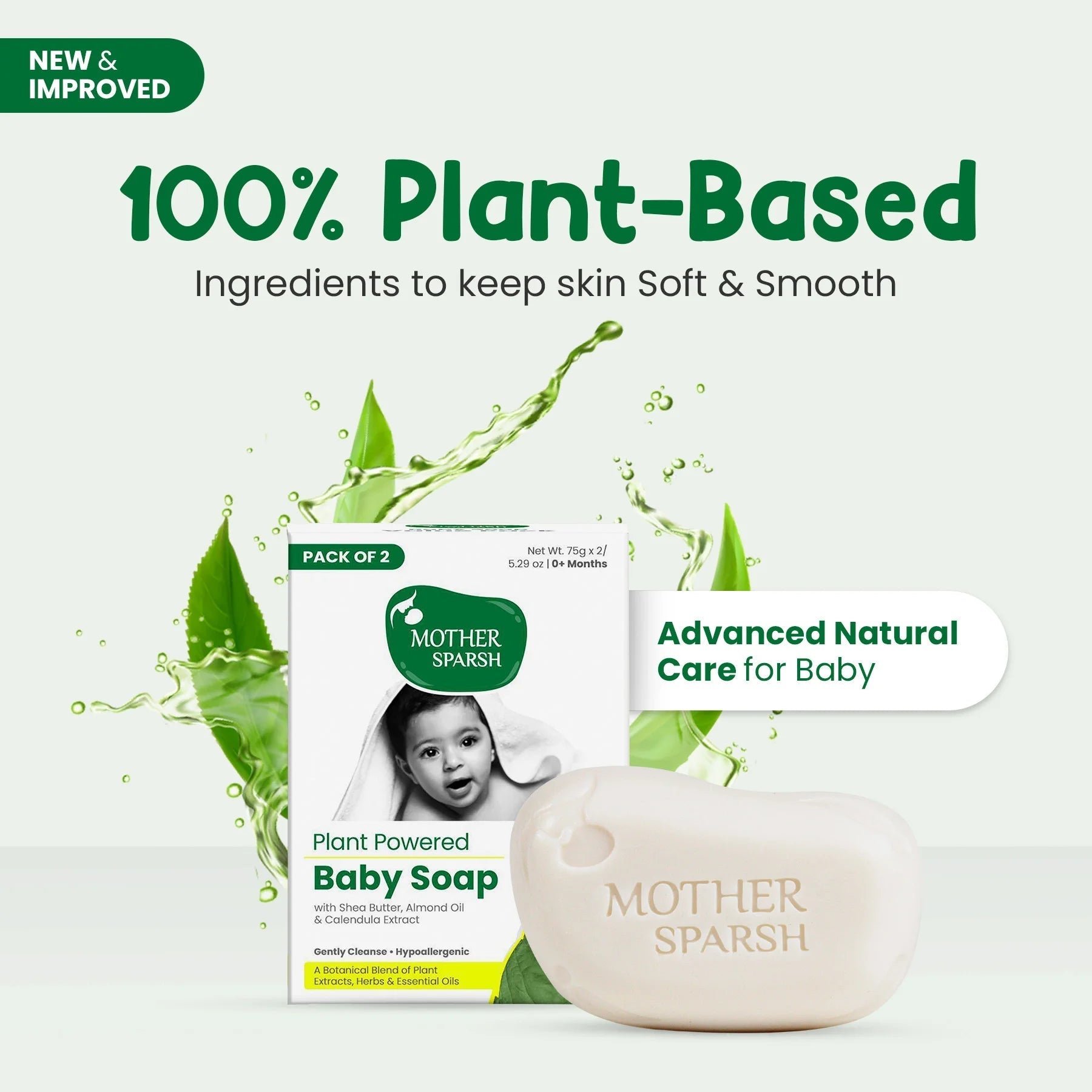 Mother Sparsh Plant Powered Natural Baby Soap - 75 gms (Pack of 2)