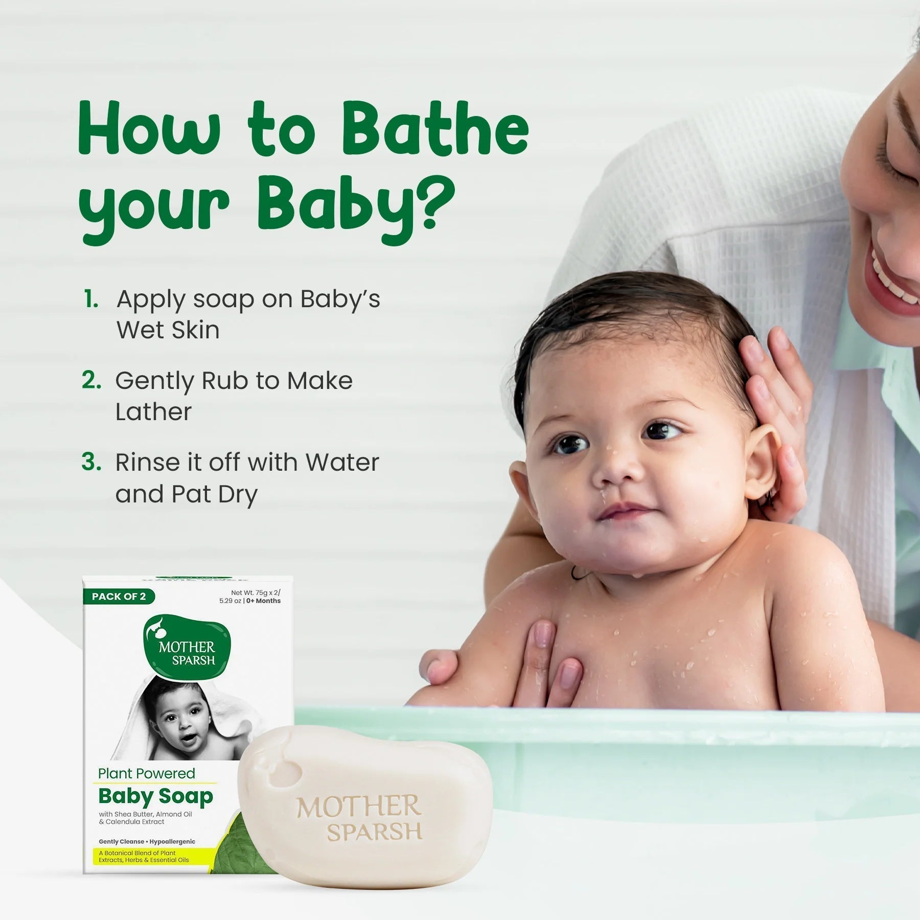 Mother Sparsh Plant Powered Natural Baby Soap - 75 gms (Pack of 2)