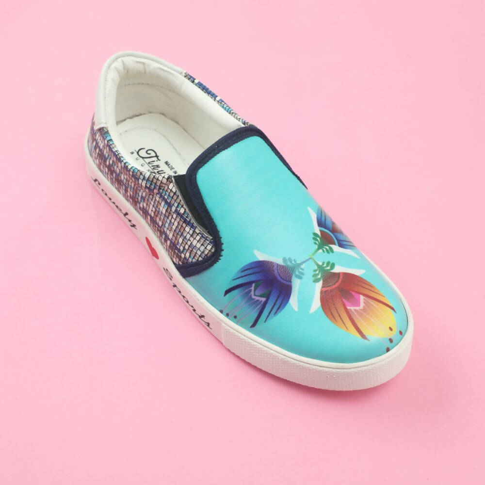 Tiny Bugs Girls Flower Printed Slip Ons Sneakers - Sky Blue