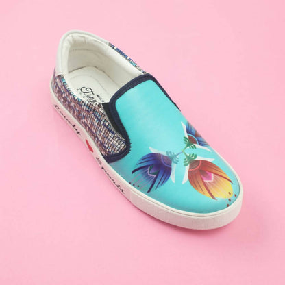 Tiny Bugs Girls Flower Printed Slip Ons Sneakers - Sky Blue