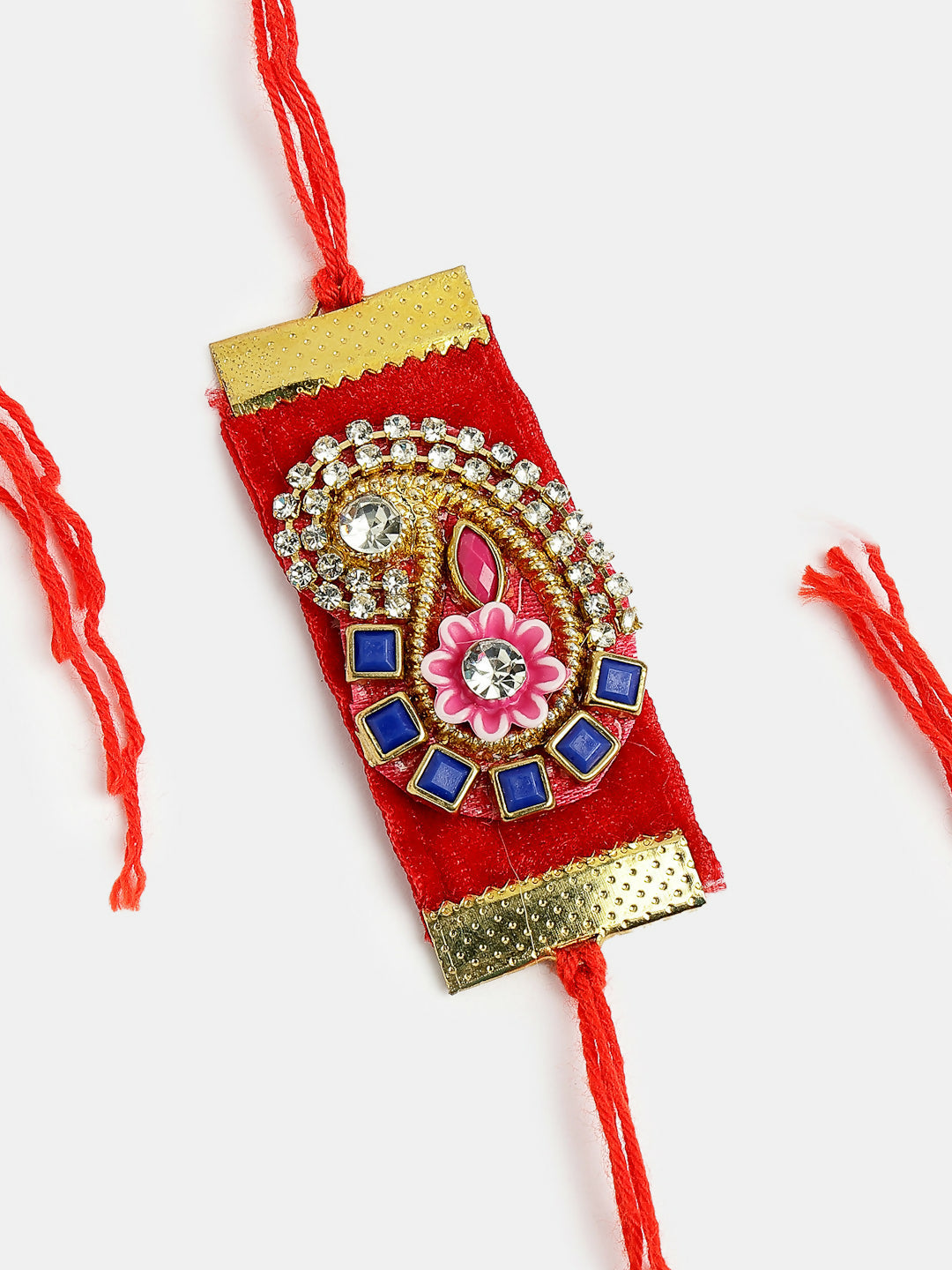 NVR Men Red Stone-Studded Rakhi With Roli Chawal