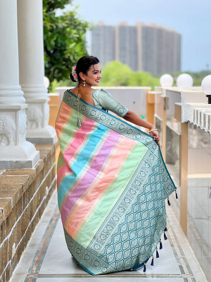 Vedant Vastram Soft Litchi Silk Fancy Jacquard Bollywood Saree - Morpich