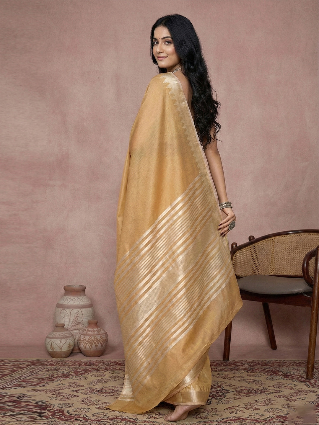 Anaita Mustard Cotton Saree With Blouse