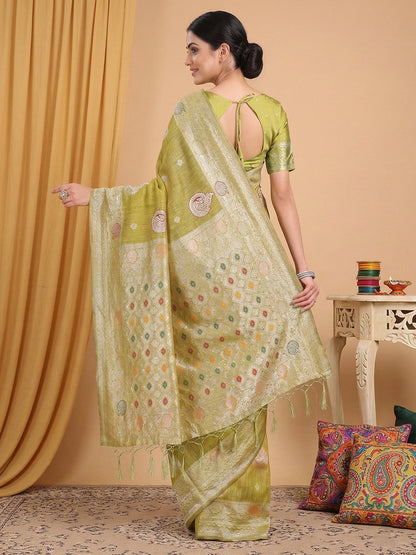 Anaita Mustard Linen Woven Work Saree With Blouse