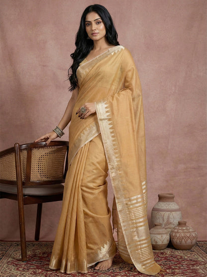 Anaita Mustard Cotton Saree With Blouse
